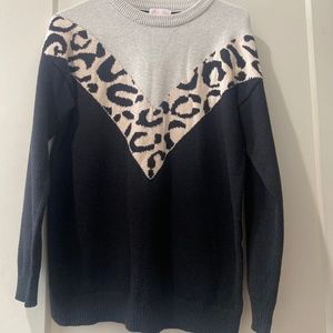 Black Animal Print Colorblock Sweater